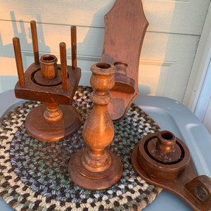 A Lot 4 Piece Vintage Wood Candlestick Holders